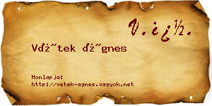 Vétek Ágnes névjegykártya